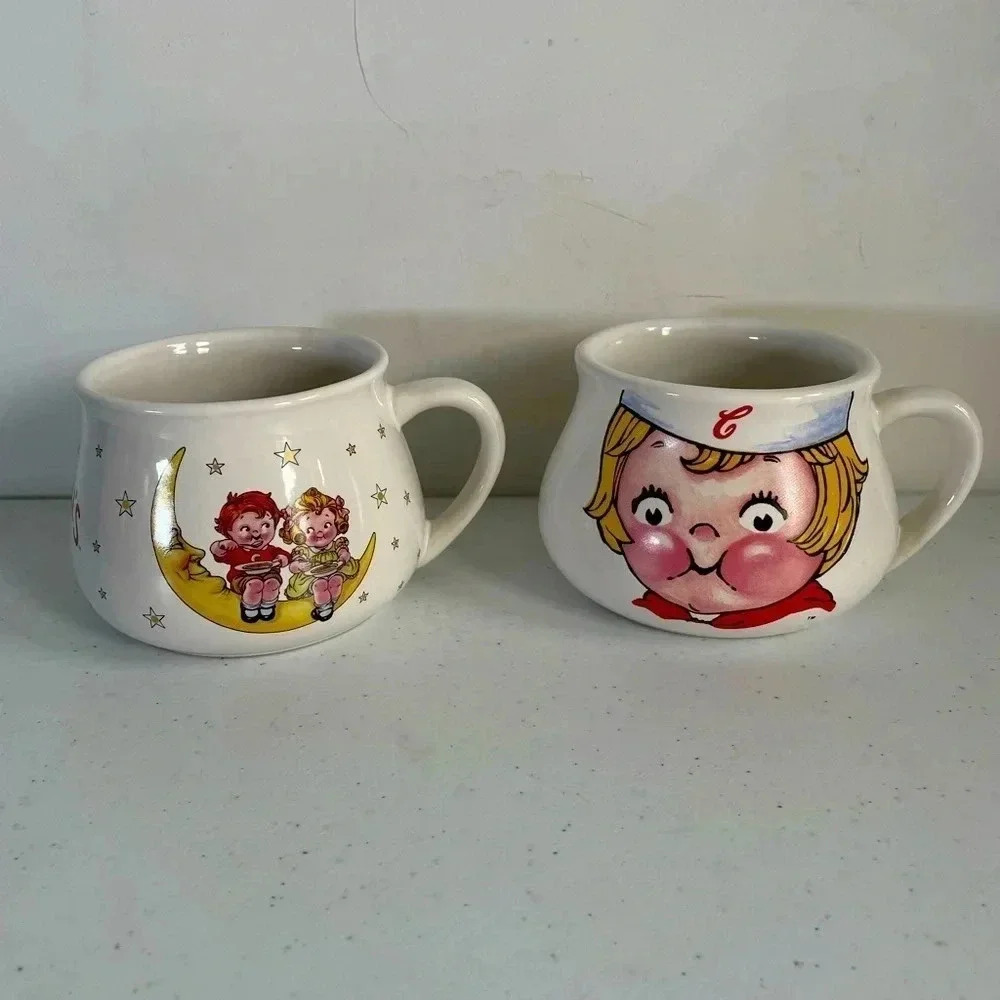 2 Campbell's Soup Kids Large Ceramic Cups Mugs Vintage 16‎ oz EUC!